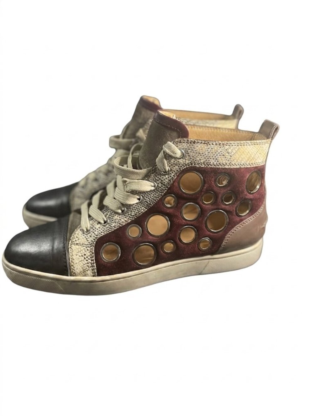 Christian Louboutin Louis Orlato Flat High Top Sneakers Studded Cutout SZ 9.5